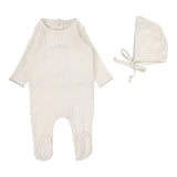 Pointelle Graphic Footie Set - Cream/Blue Crown