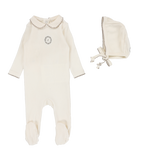 Emblem Embroidered Footie Set  - Cream/Oat