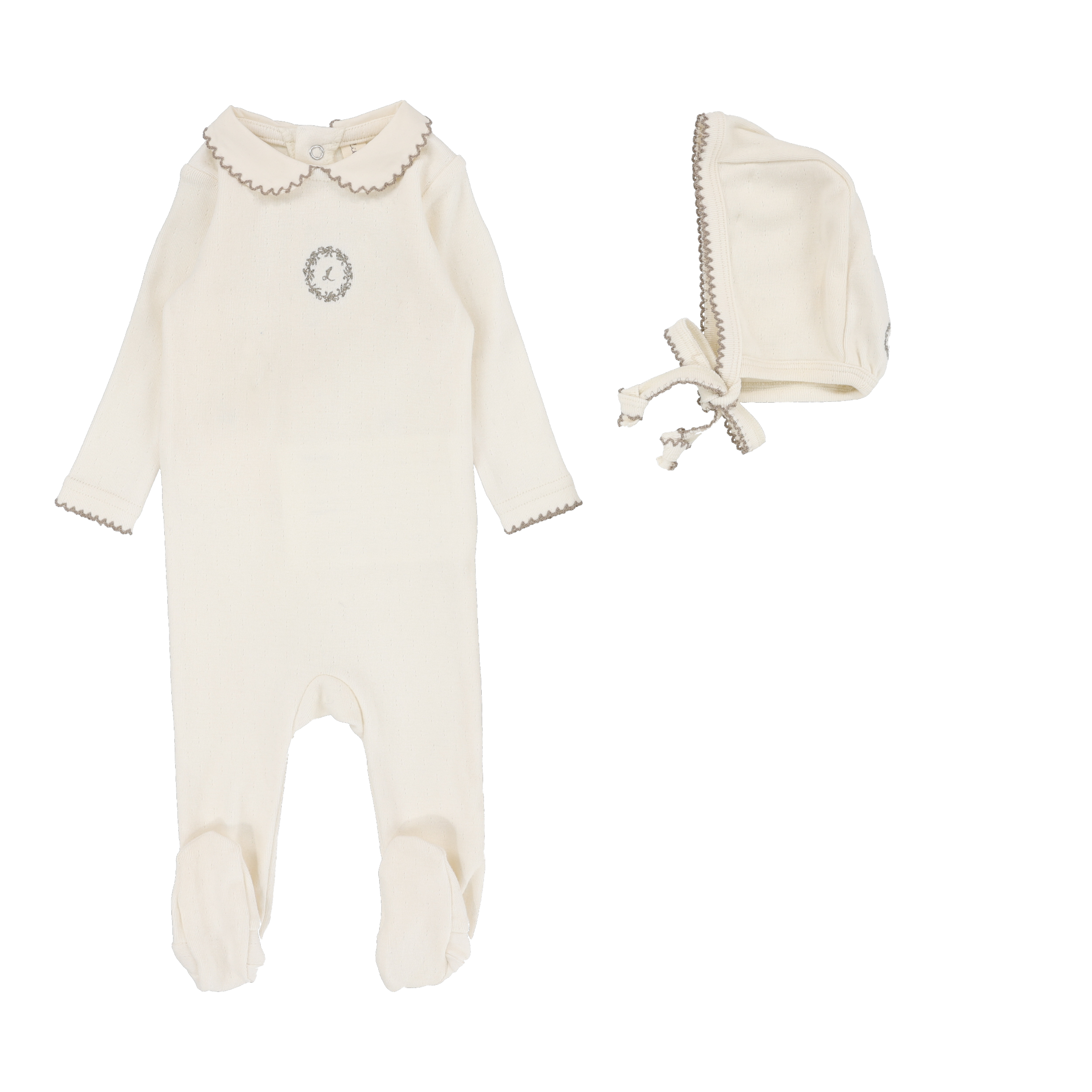Emblem Embroidered Footie Set  - Cream/Oat