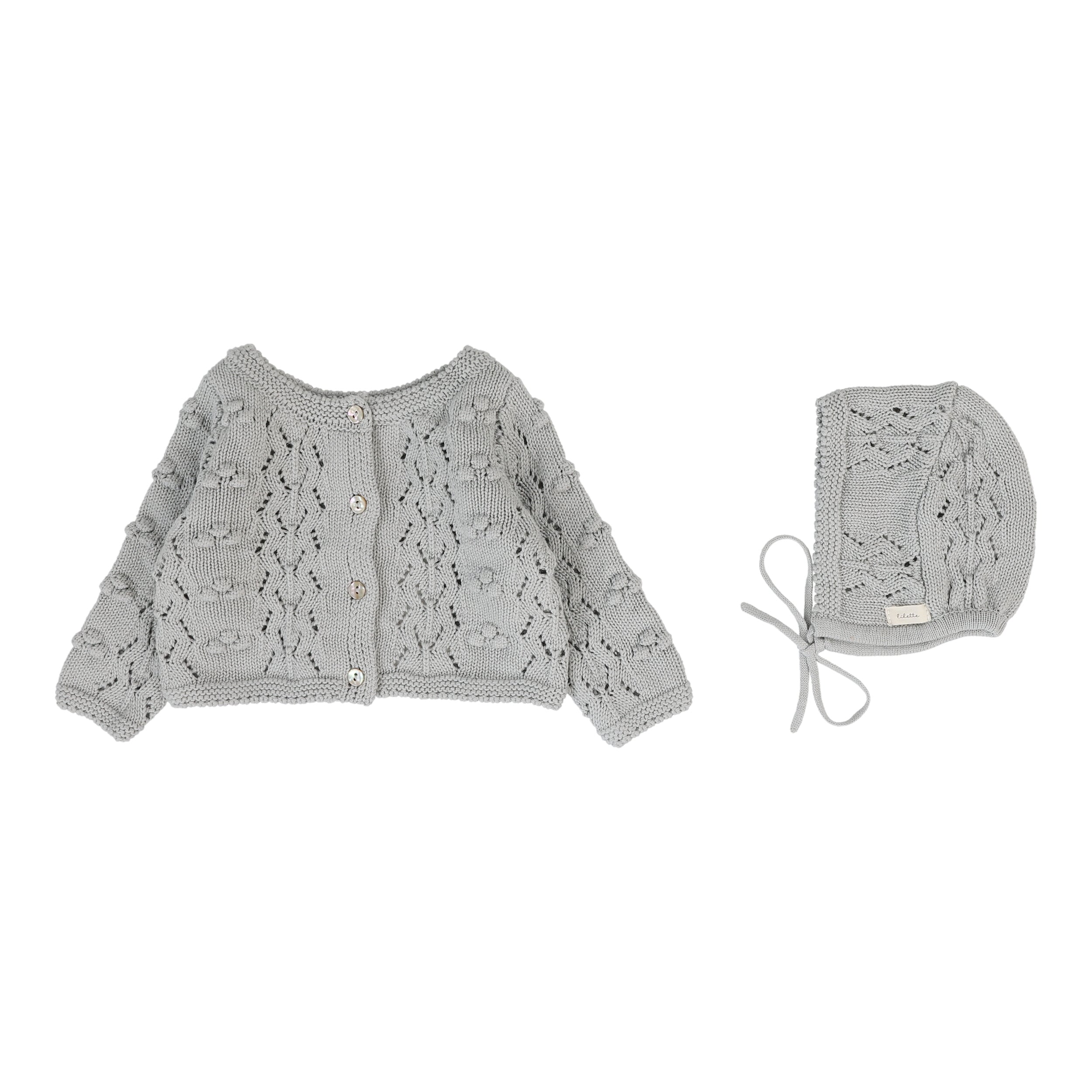 Popcorn Weave Cardigan Set - Light Blue