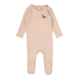 Bear Applique Footie - Dusty Pink