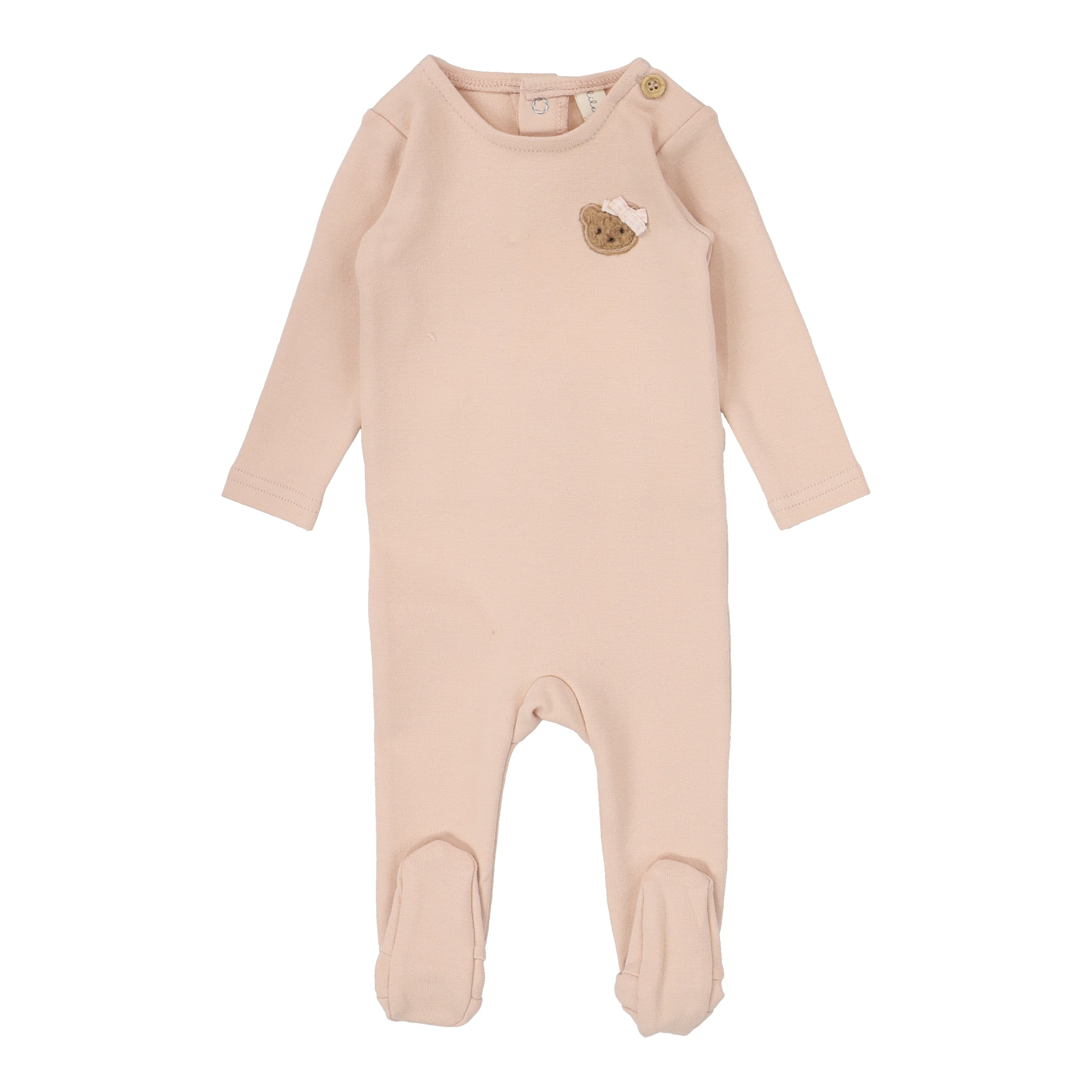 Bear Applique Footie - Dusty Pink