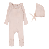 Fine Pointelle Collar Footie Set  - Petal Ruffle
