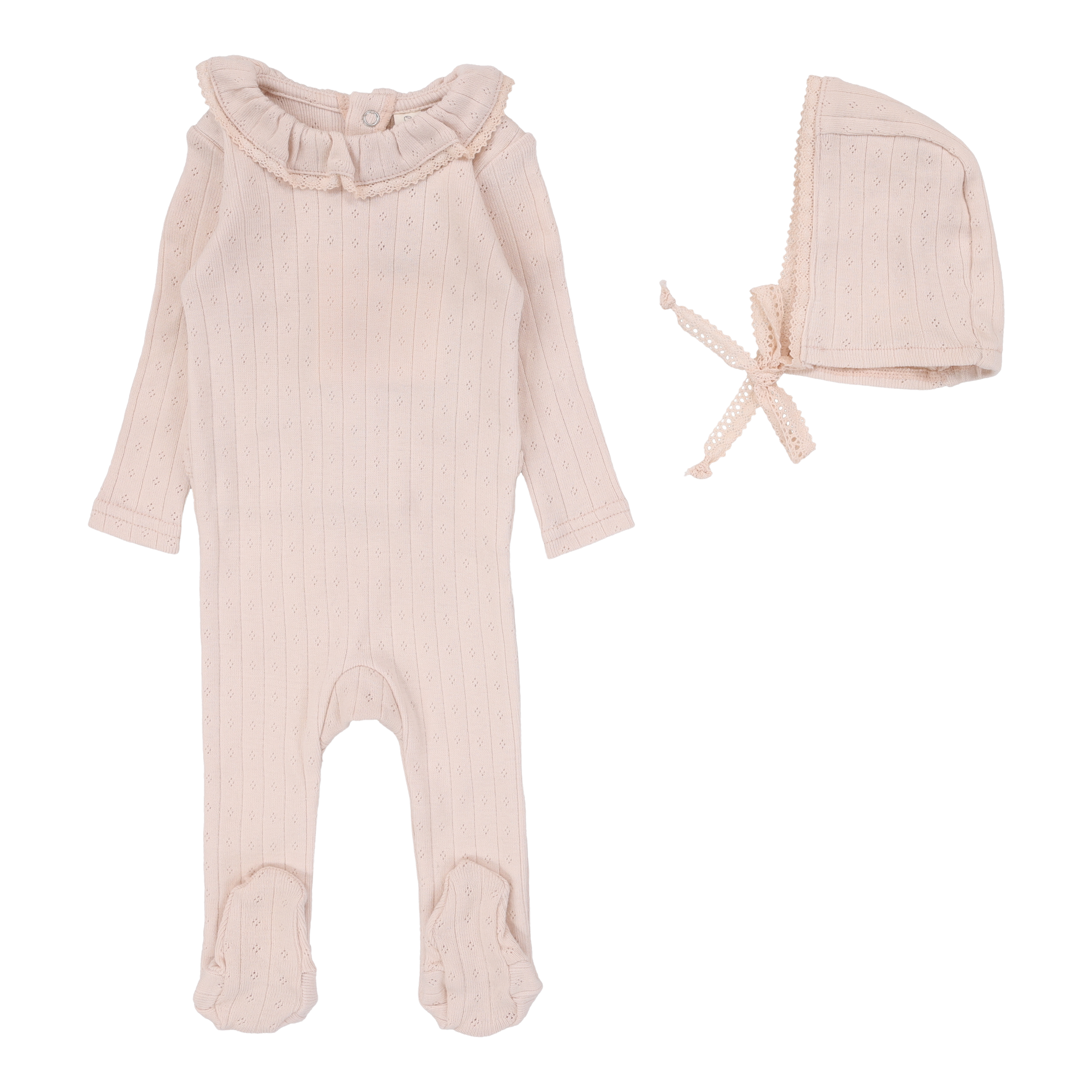 Fine Pointelle Collar Footie Set  - Petal Ruffle