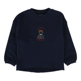 Plaid Detail Girls Sweatshirt-Navy