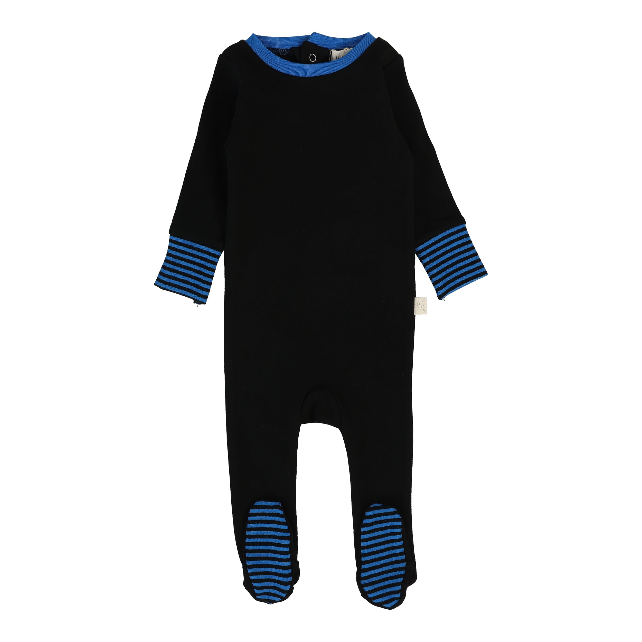 Striped Cuff Footie-Black/Royal Blue