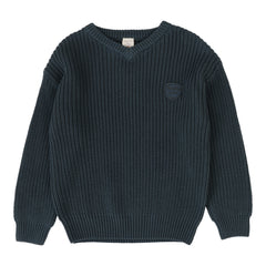 Knit V-Neck Sweater-Slate