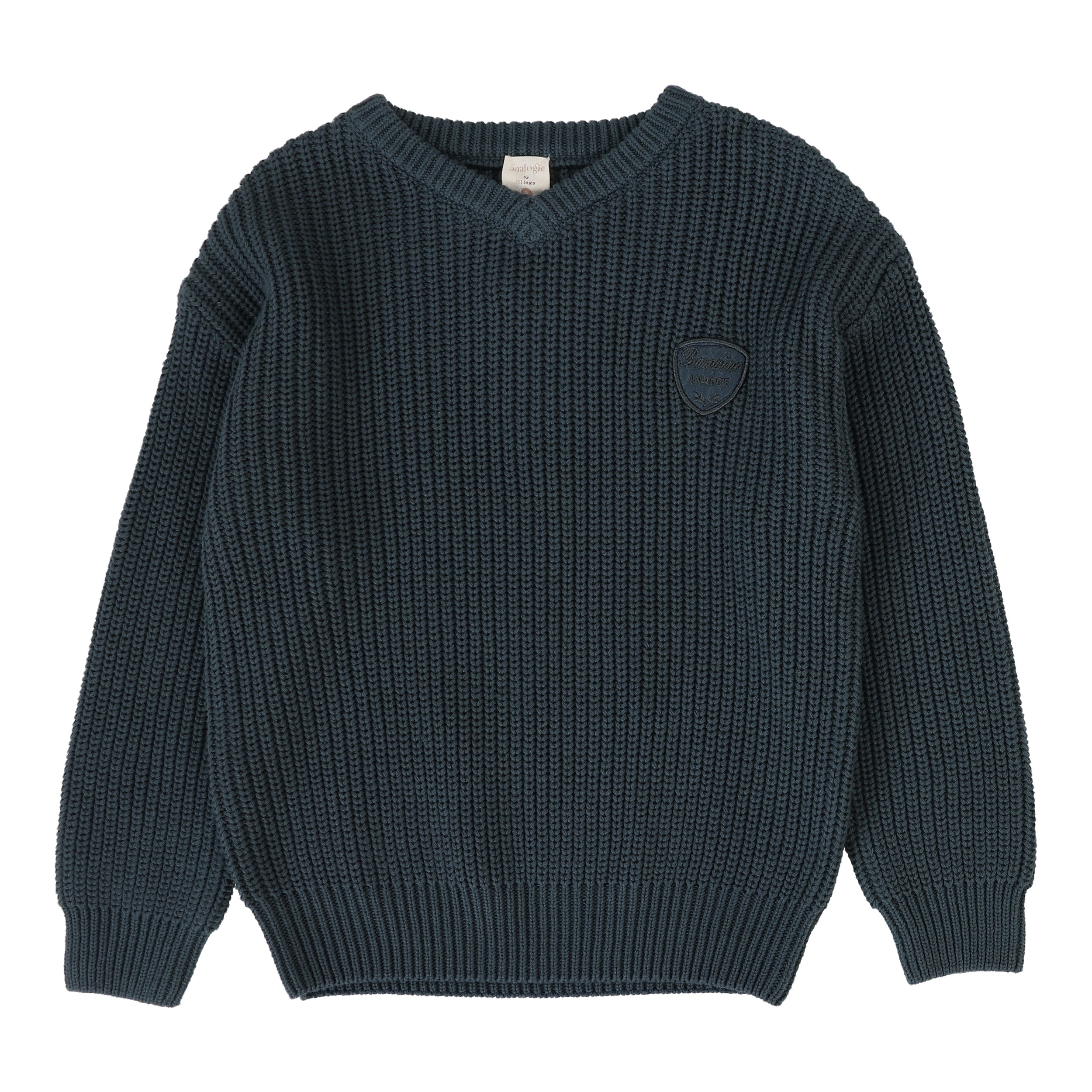 Knit V-Neck Sweater-Slate