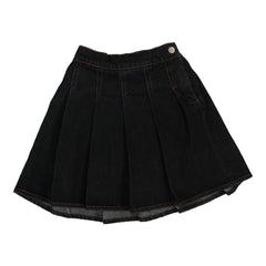 Pleated Denim Skirt-Black Denim