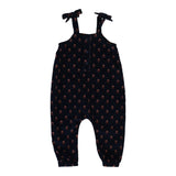 Vintage Floral Corduroy Overalls-Navy
