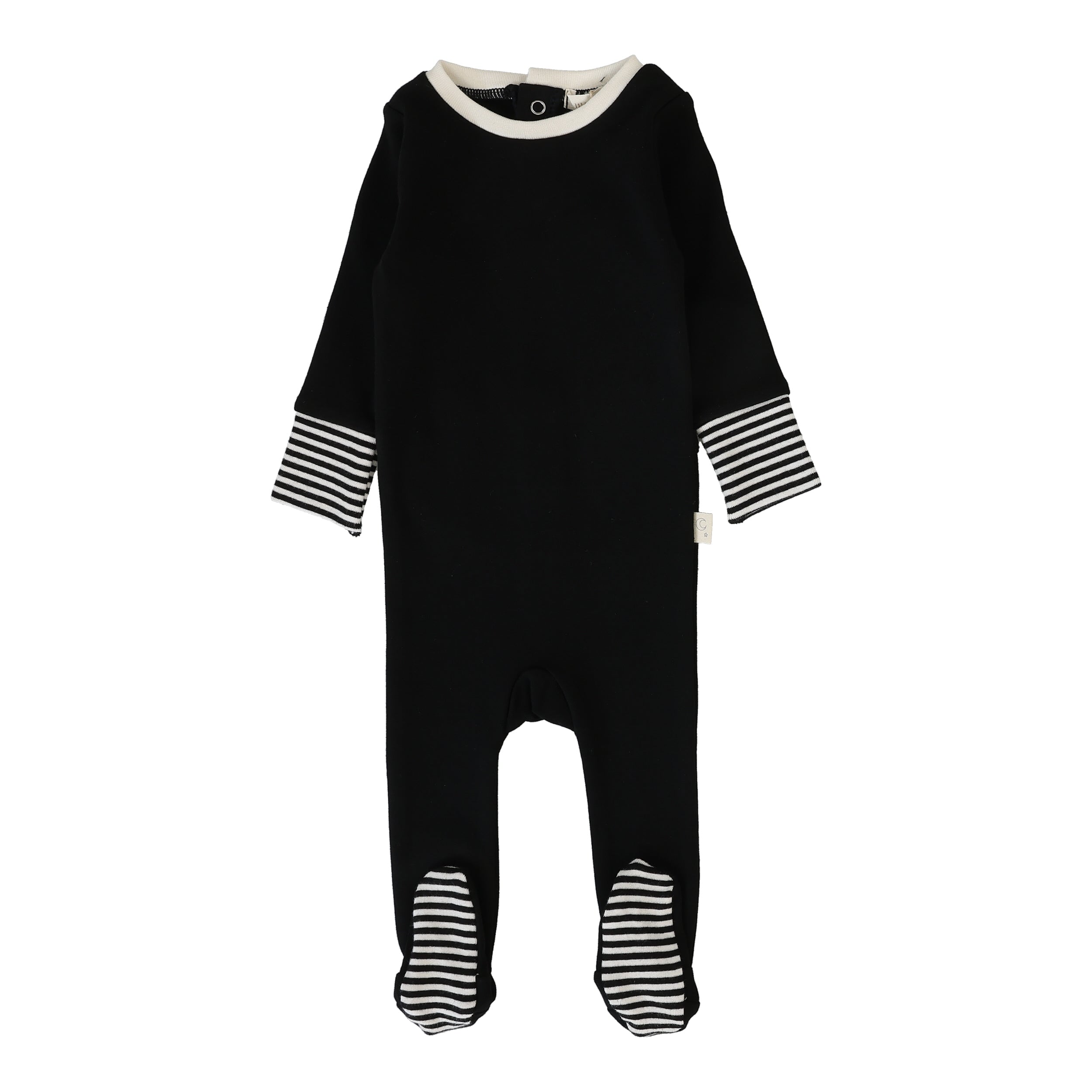 Striped Cuff Footie-Black/Cream