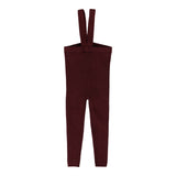 Knit Long Suspender Leggings-Wine