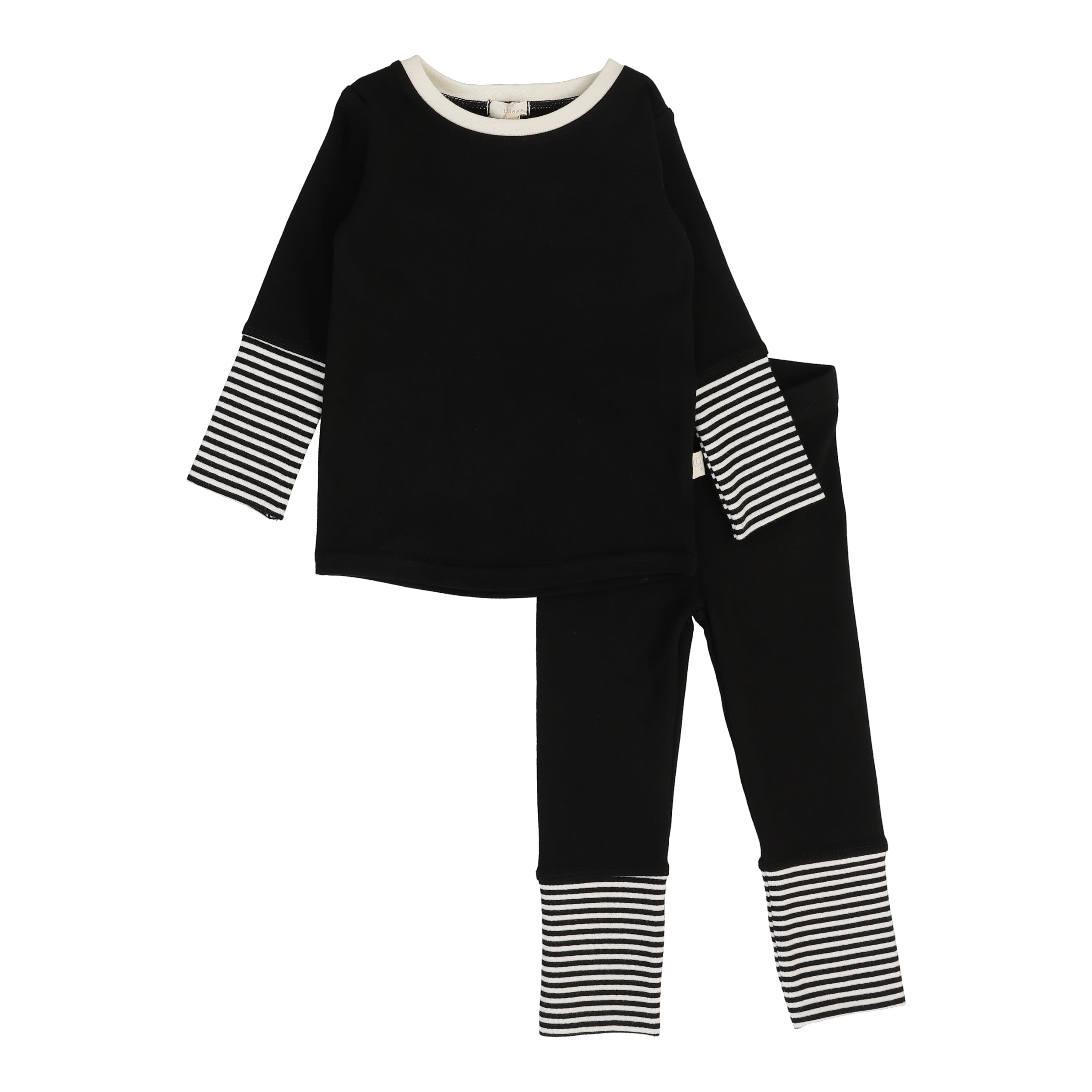 Striped Cuff Lounge Set-Black/Cream
