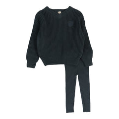 Knit VNeck Toddler Set-Slate