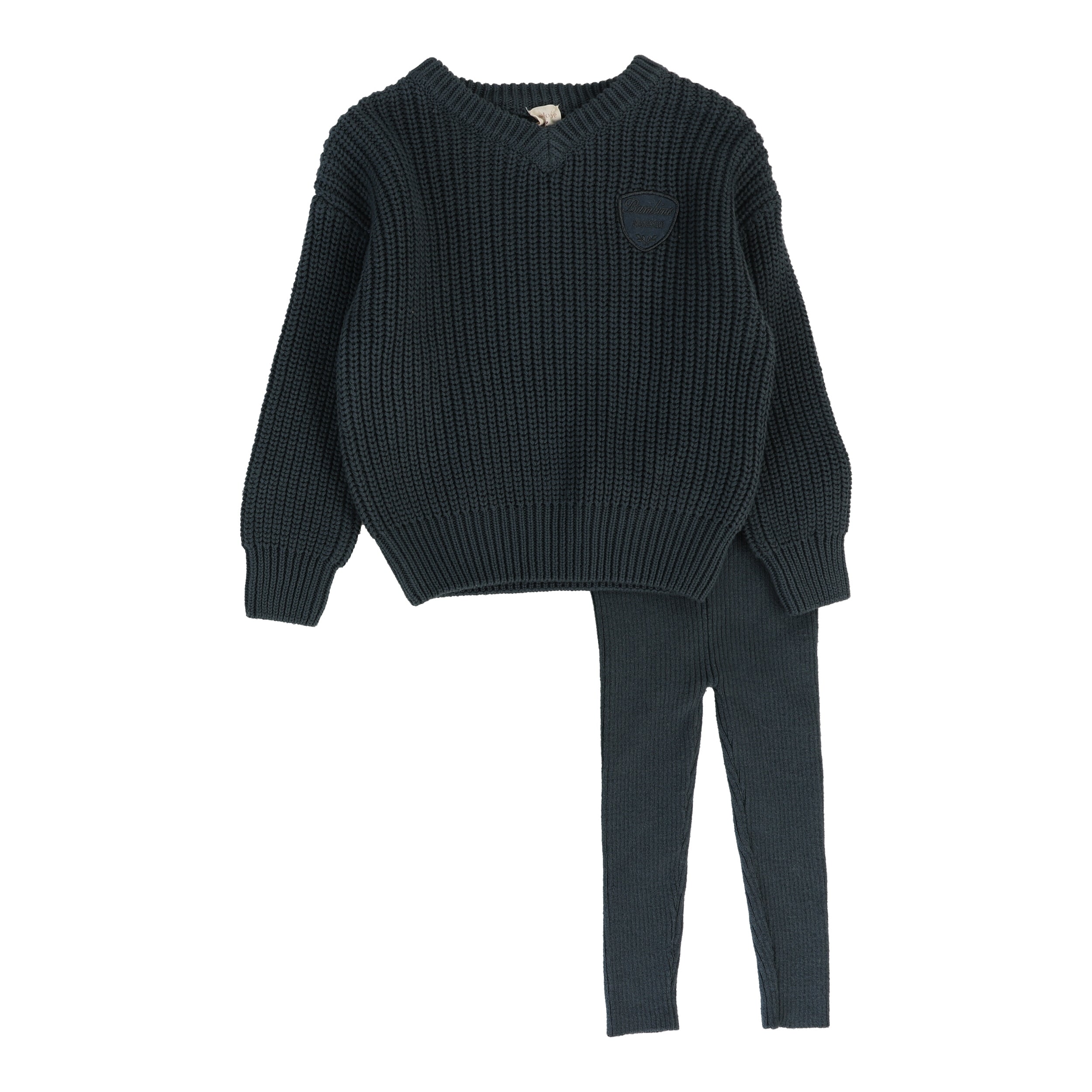 Knit VNeck Toddler Set-Slate
