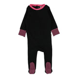 Striped Cuff Footie-Black/Hot Pink
