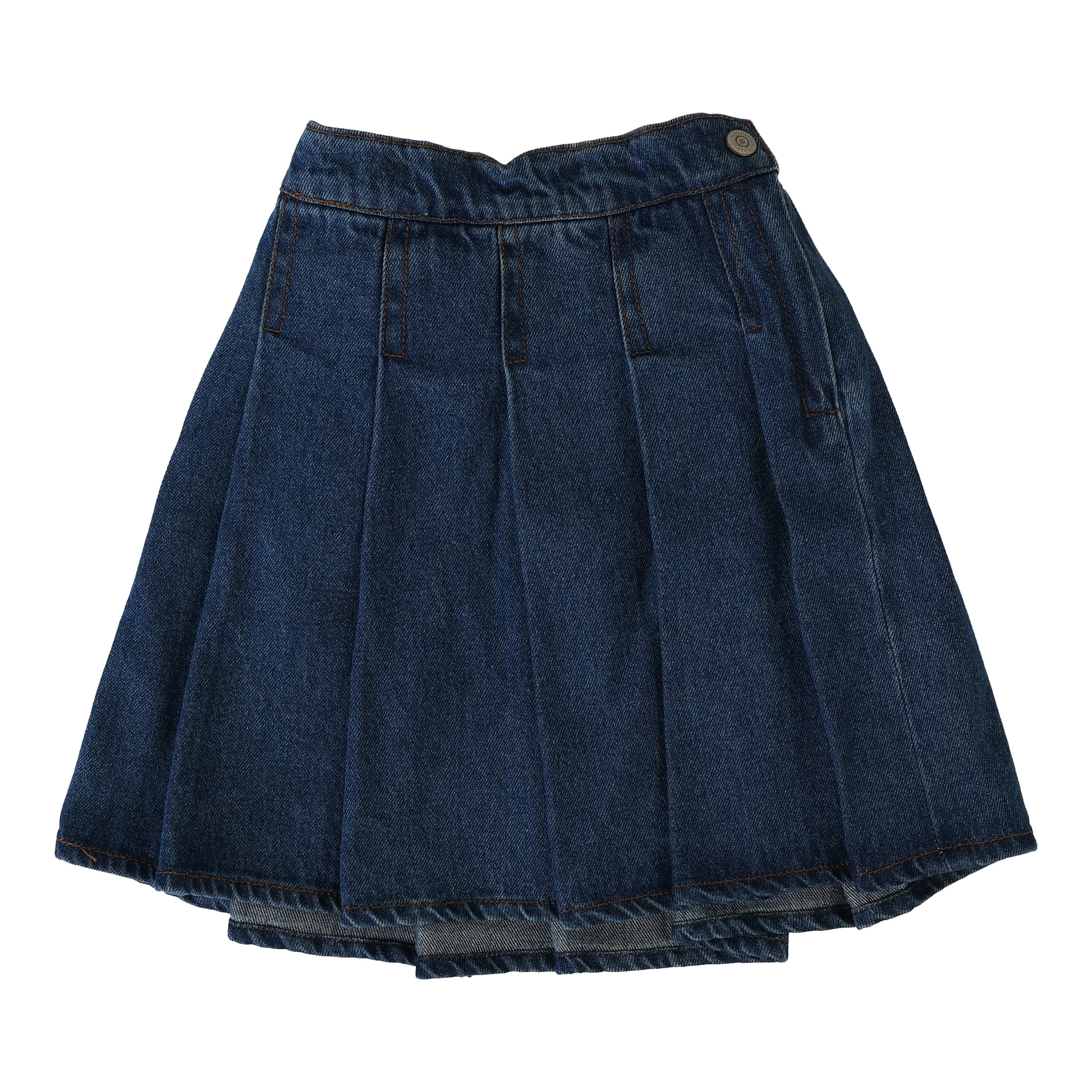 Pleated Denim Skirt-Blue Denim