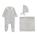 Velour Collar Layette Set - Dusty Blue