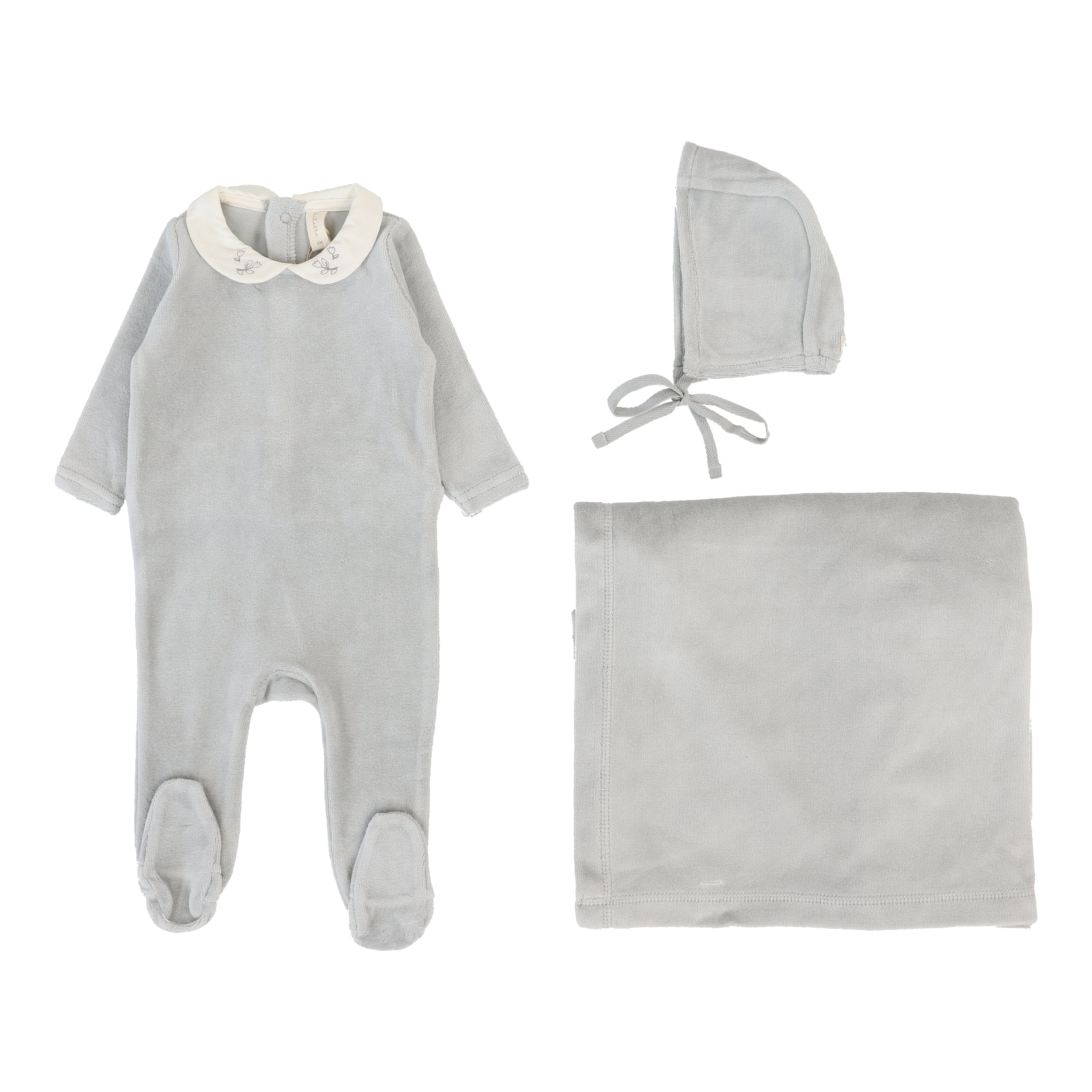 Velour Collar Layette Set - Dusty Blue