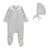 Velour Collar Footie Set  - Dusty Blue