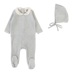 Velour Collar Footie Set  - Dusty Blue