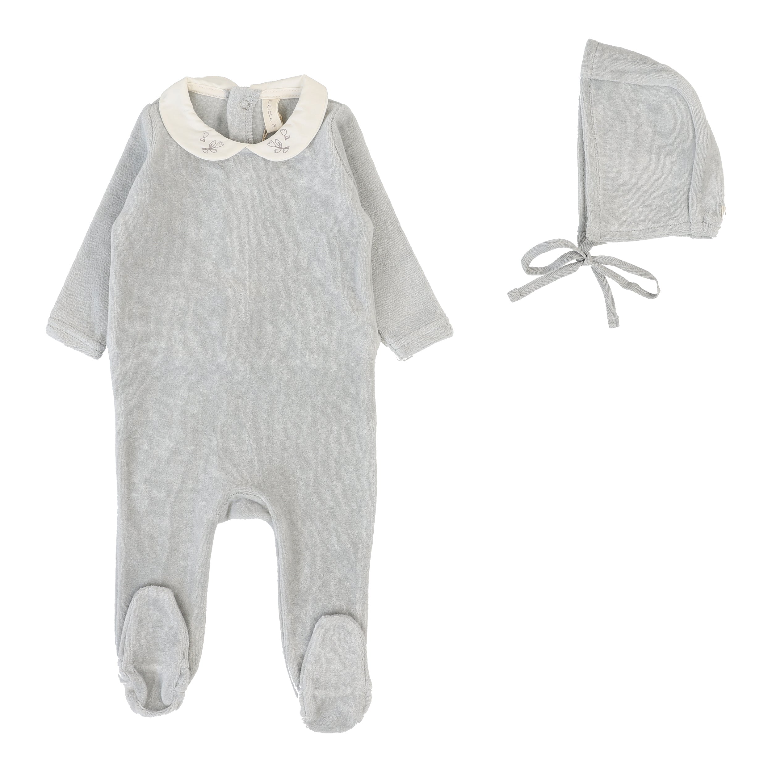 Velour Collar Footie Set  - Dusty Blue