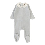 Velour Collar Footie - Dusty Blue