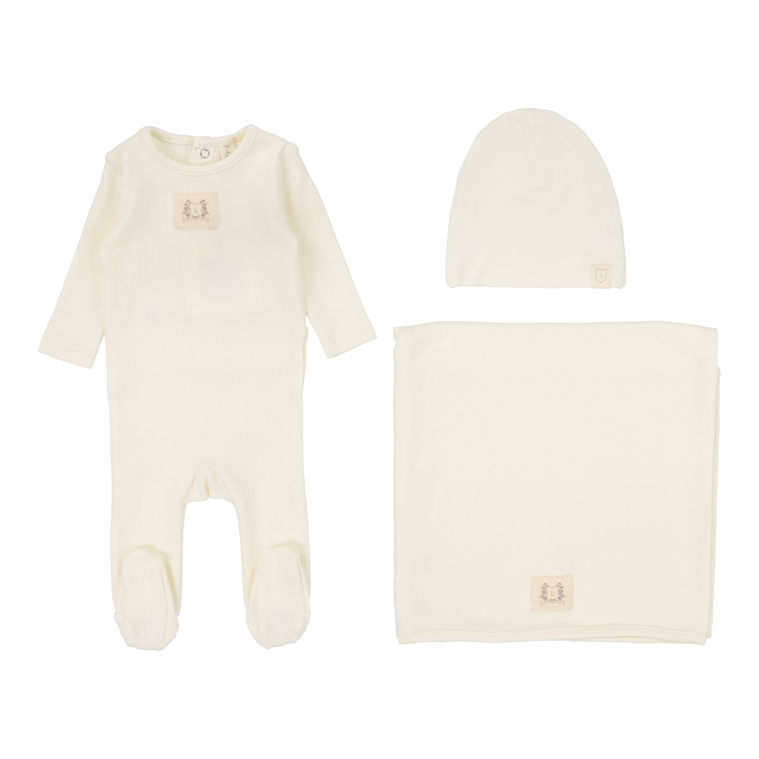 Pointelle Emblem Layette Set - Cream