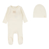Pointelle Emblem Footie Set  - Cream
