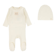 Pointelle Emblem Footie Set  - Cream
