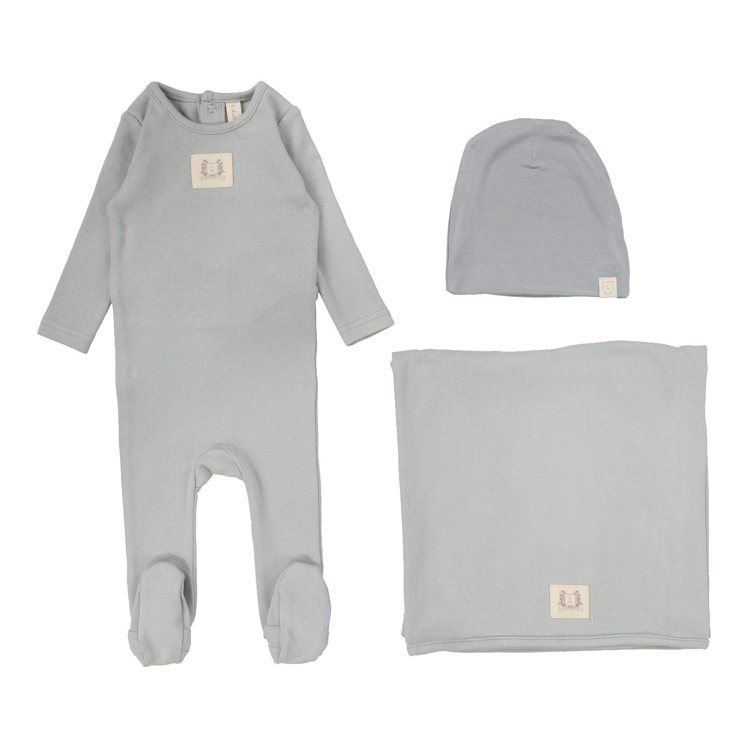 Pointelle Emblem Layette Set - Light Blue