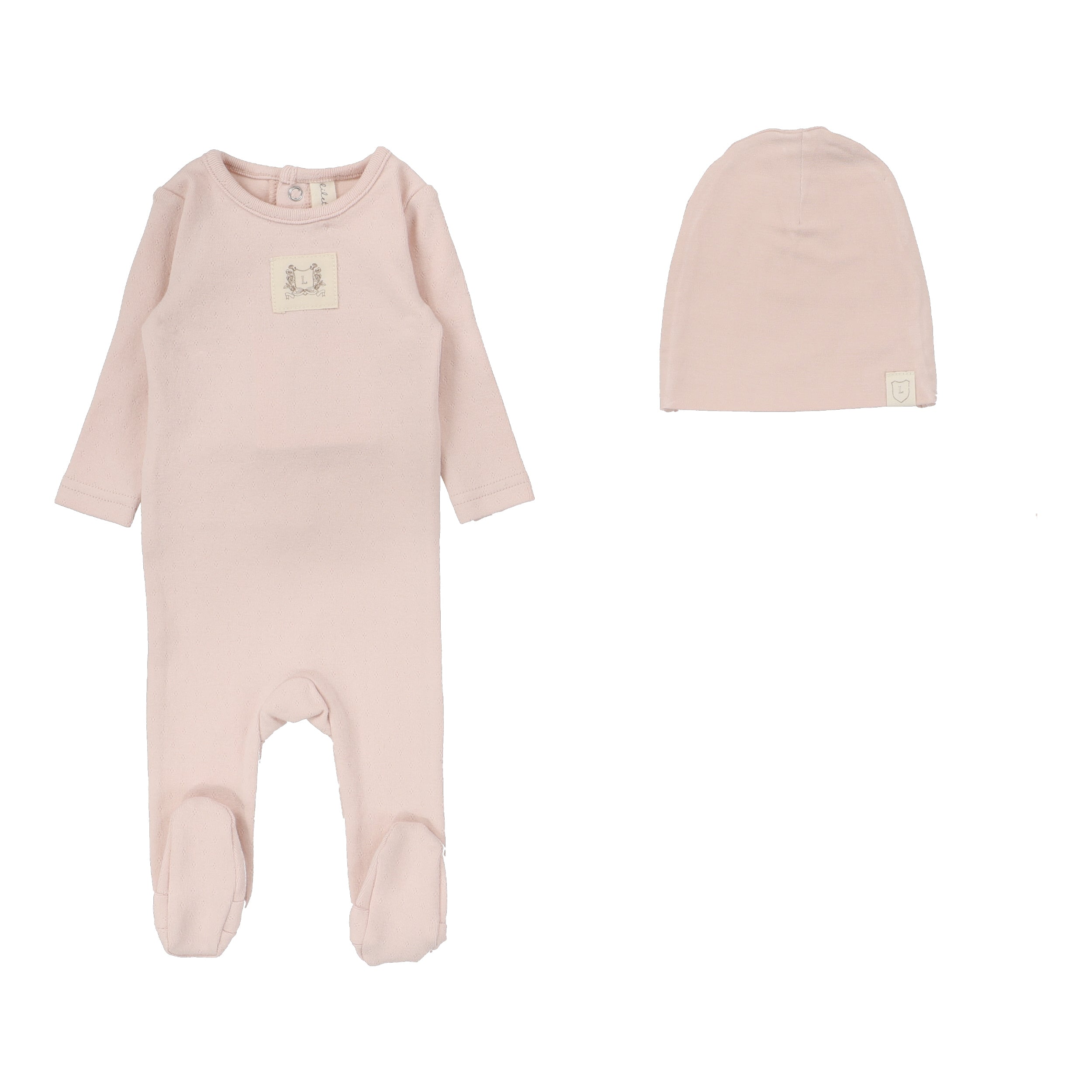 Pointelle Emblem Footie Set  - Soft Pink