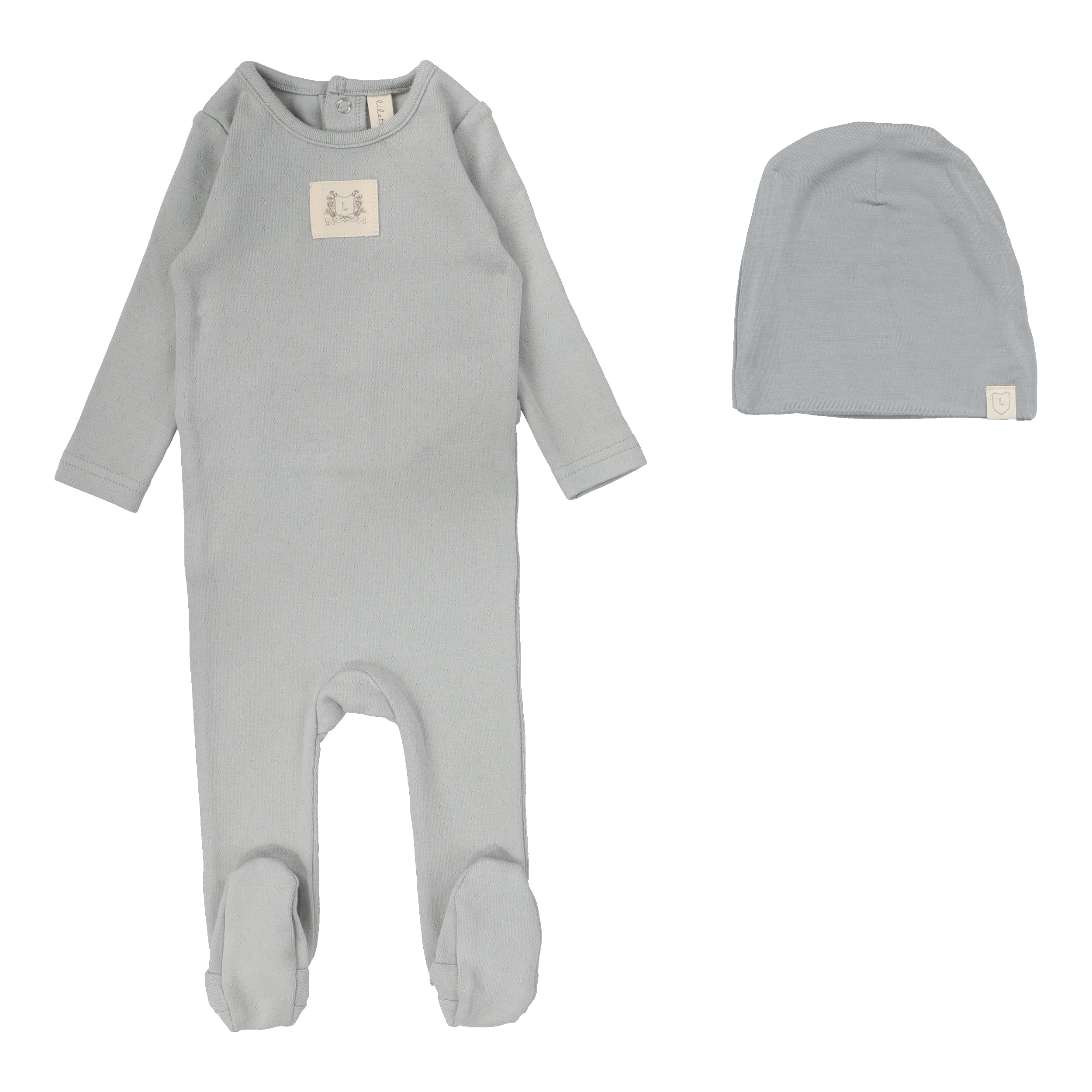 Pointelle Emblem Footie Set  - Light Blue
