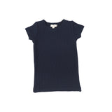 Basic Ribbed Short Sleeve Tee - Navy