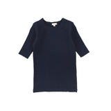 Basic Ribbed Three Quarter Sleeve Tee - Navy
